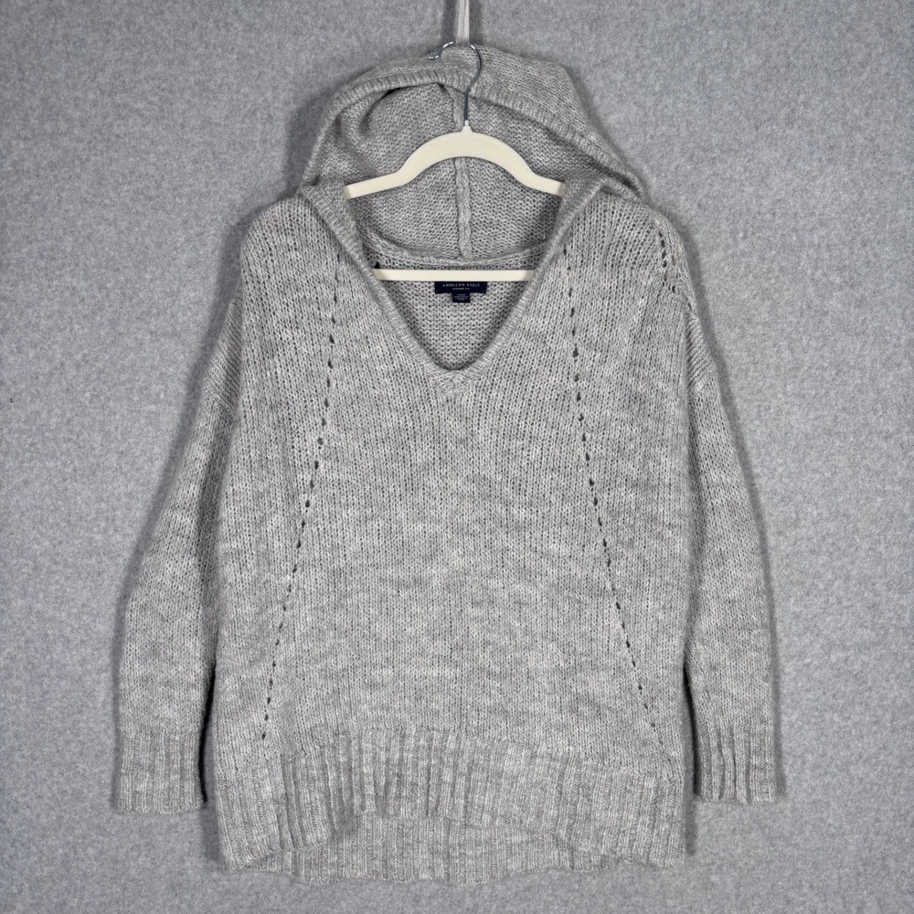 American Eagle Hooded Sweater Small Jegging‎ Fit Crochet Oversized Lounge Cozy